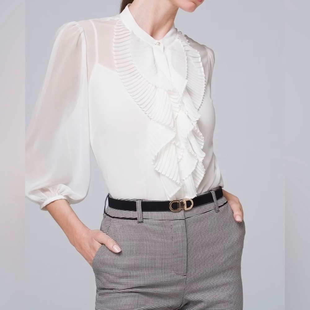 White House Black Market flowy sheer poplin blouse Size XS